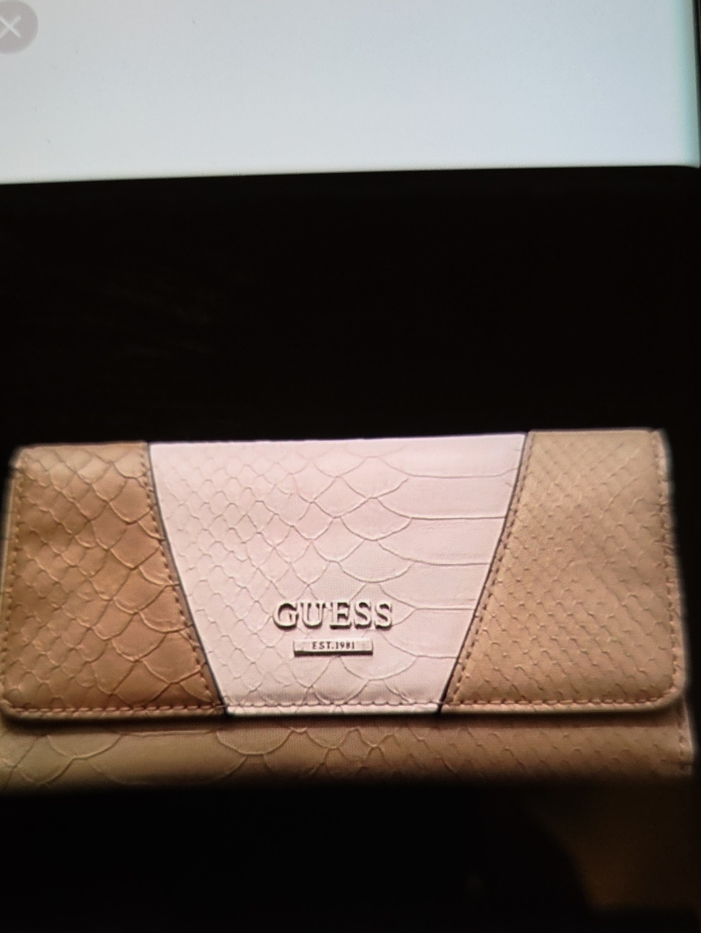 GUESS Beige and Cream Textured Tri-Panel Wallet